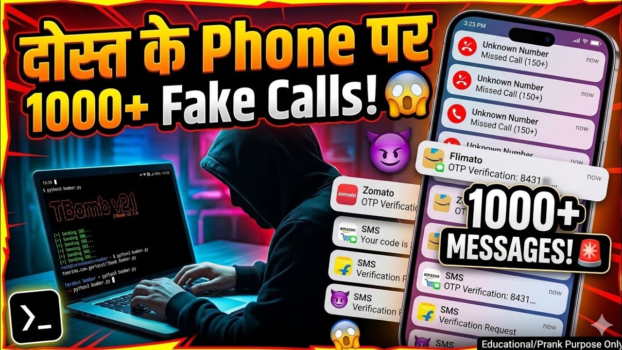 दोस्त के Phone पर 1000+ Fake Calls! 😱 | TBomb Termux Practical #kali #tools #android #tech 