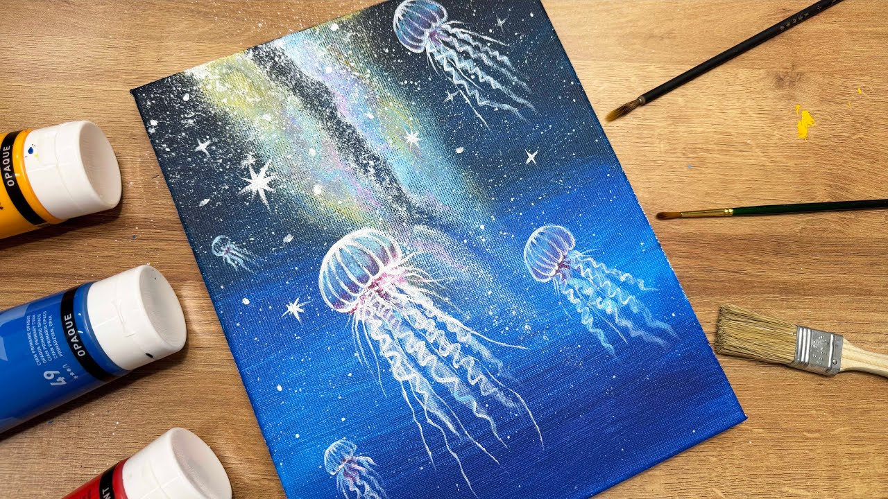 Jellyfish in the Starry Sky | Acrylic Painting Fantasy