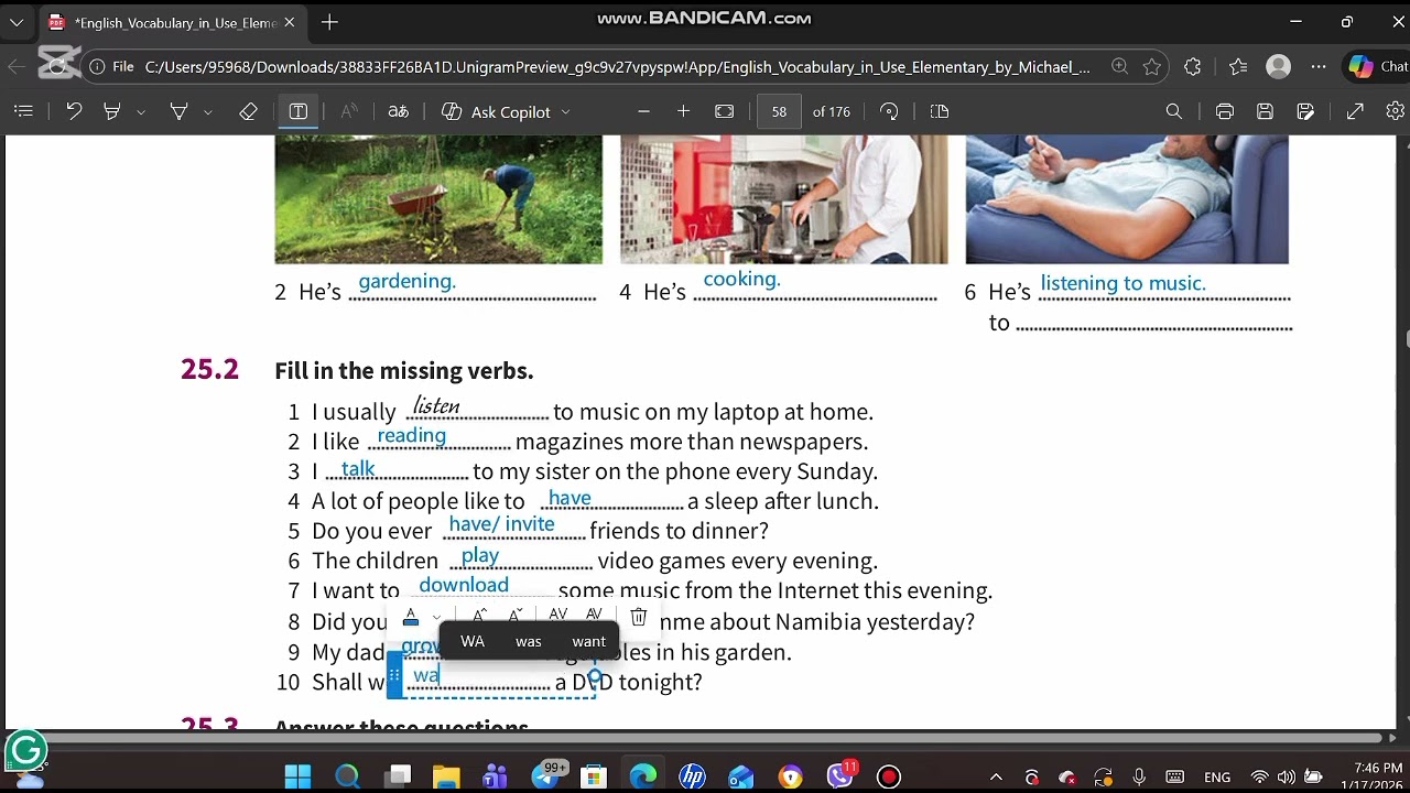 (Unit 25 : Free time at home )Exercises English Vocabulary in Use – Elementary
