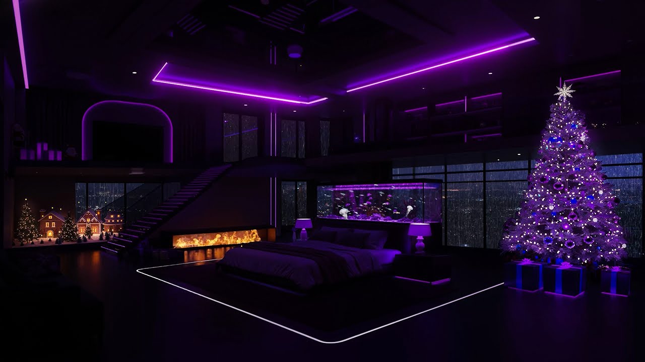 Midnight Rain in a City Penthouse | Smooth Piano & Fireplace Ambience for Deep Sleep