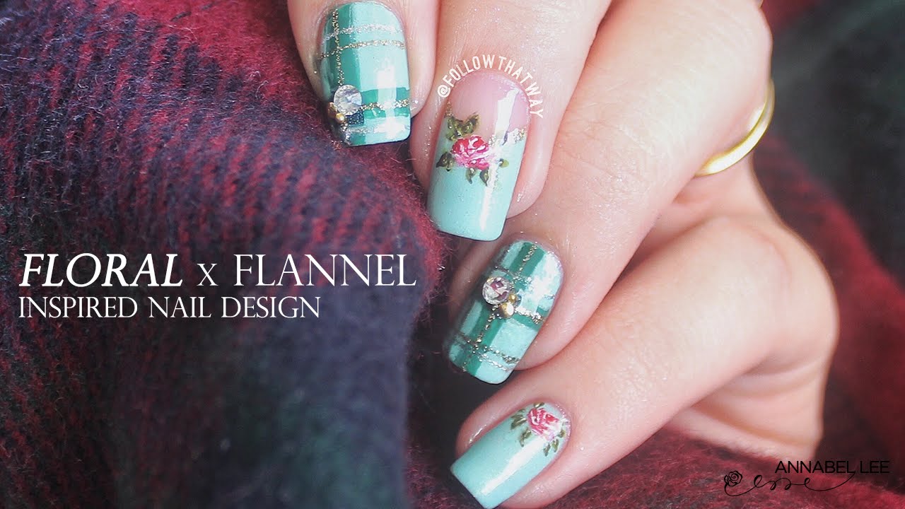 Easy Christmas Nail Art: Floral with Flannel (Plaid) Print | Annabel Lee