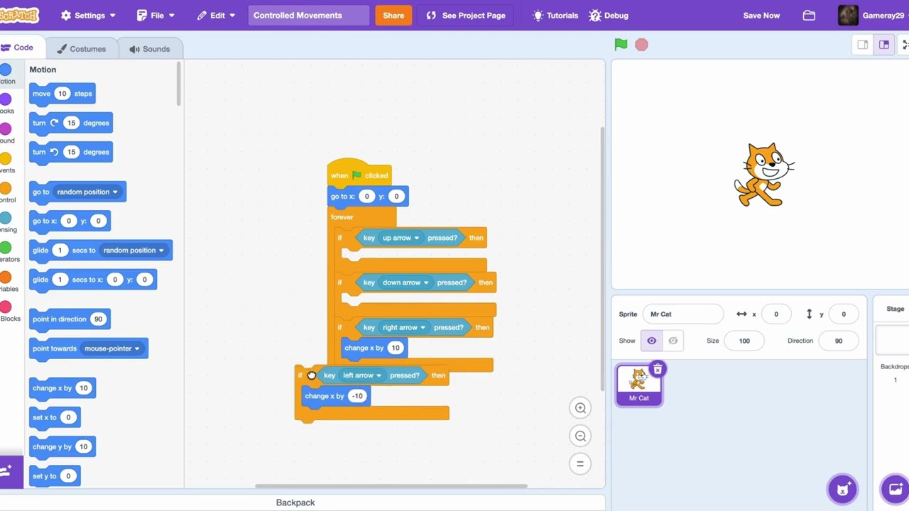 How To Make Controlled Movements In Scratch