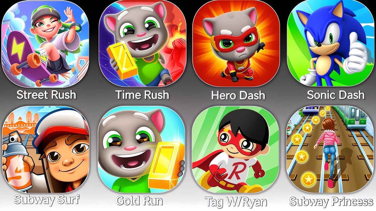 Subway Surfers,Gold Run,Hero Dash,Subway Princess Runner,Time Rush,Sonic Dash Android & iOS Gameplay
