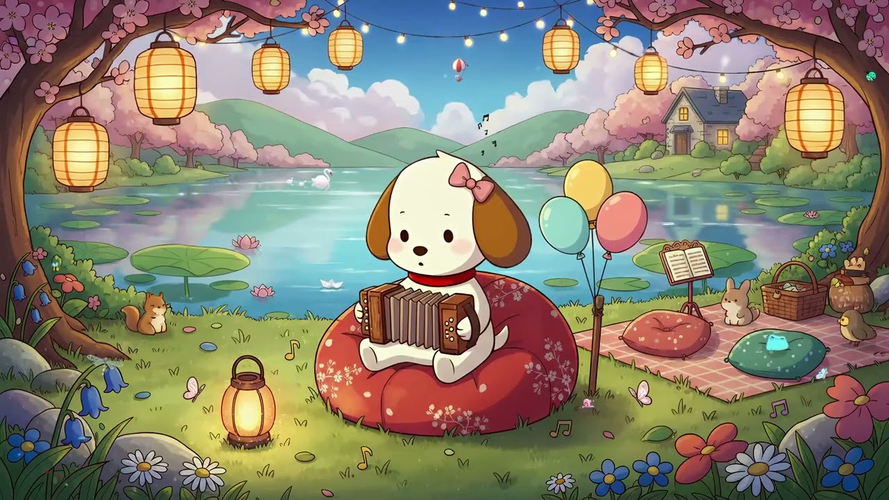 Cozy Evening with Fluffy 🏮 Lofi Hip Hop Beats 🐶 for Calm Focus & Deep Sleep