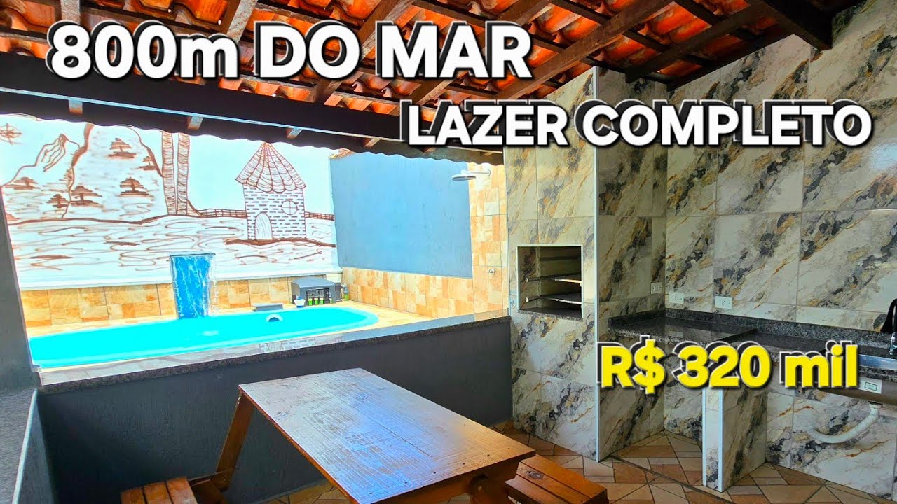 Casa com piscina a 800m da praia em Itanhaém | R$ 320 mil | área gourmet com churrasqueira 