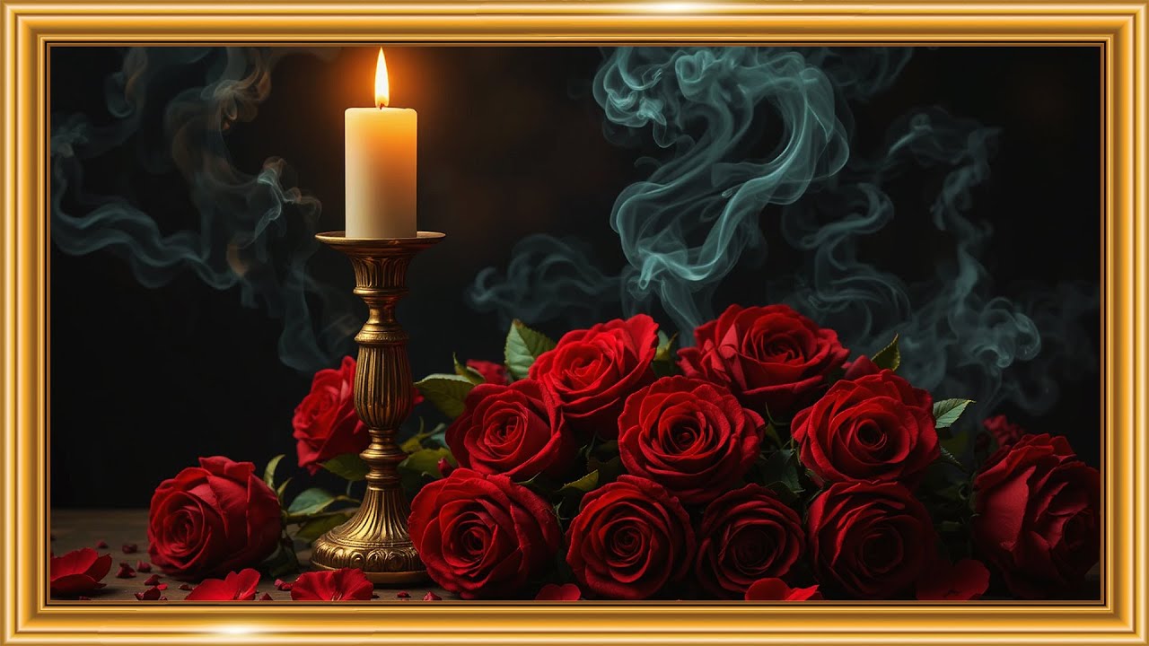 Red Roses & Brass Candle 🕯️🌹 | Baroque Candlelit Still Life | Framed TV Gallery