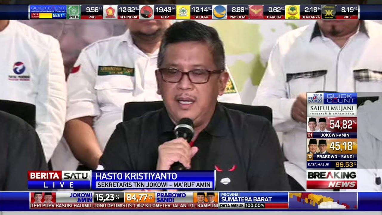 TKN Deklarasikan Kemenangan Jokowi-Ma'ruf di Pilpres 2019