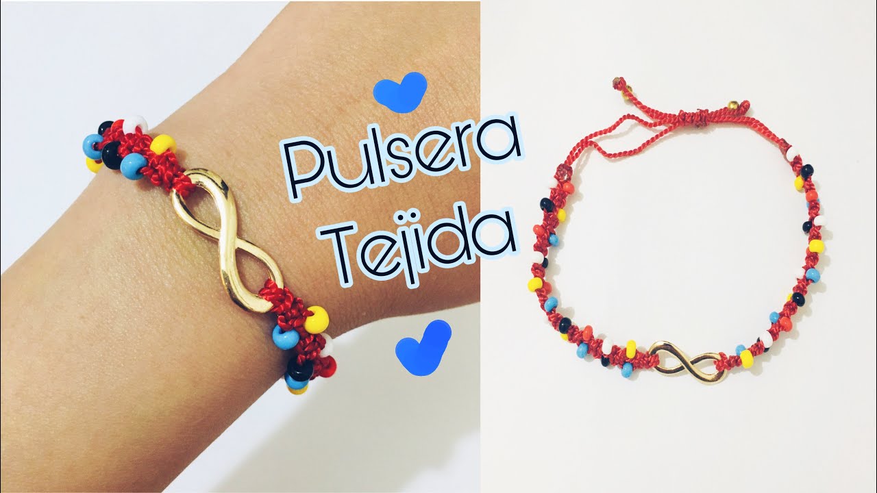 💜PULSERA TEJIDA con DIJE INFINITO y MOSTACILLAS💜👉