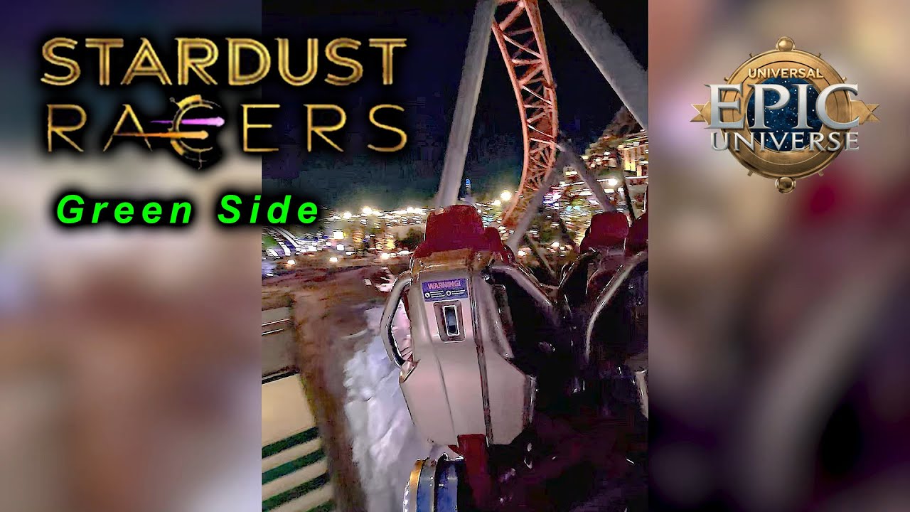 July 2025 Stardust Racers at Night On Ride Green Side POV Universal Epic Universe