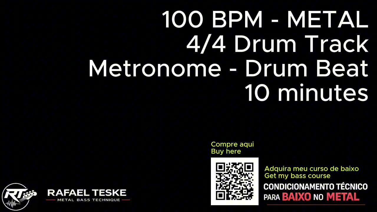 100 BPM - METAL - 4/4 Drum Track - Metronome - Drum Beat - 10 minutes