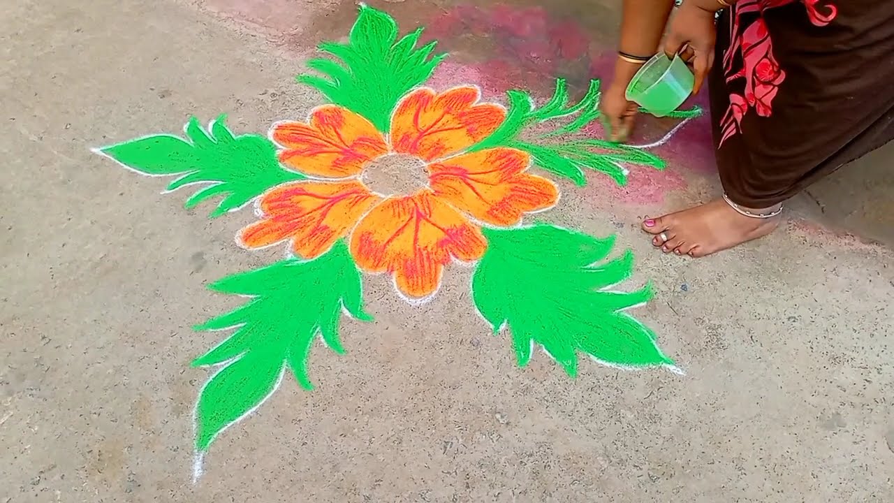 EASY FLOWER RANGOLI DESIGN FOR EVERYDAY|🌺🌺|