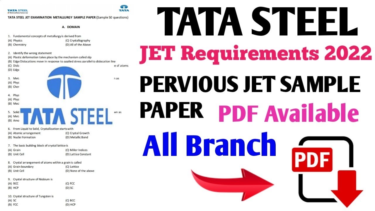 TATA STEEL JET PREVIOUS YEAR SAMPLE PAPERS PDF AVAILABLE || TATA STEEL ||
