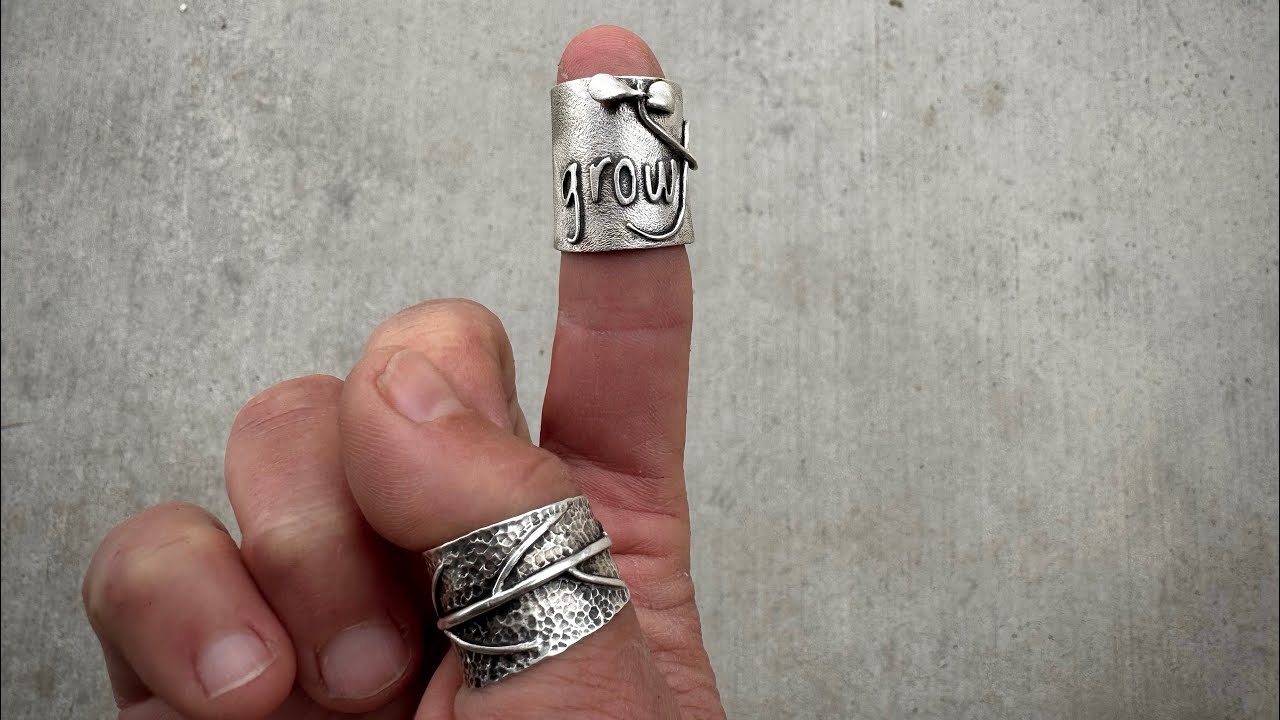 How to make a ring with a hand sawn word and fabricated sprout. ￼