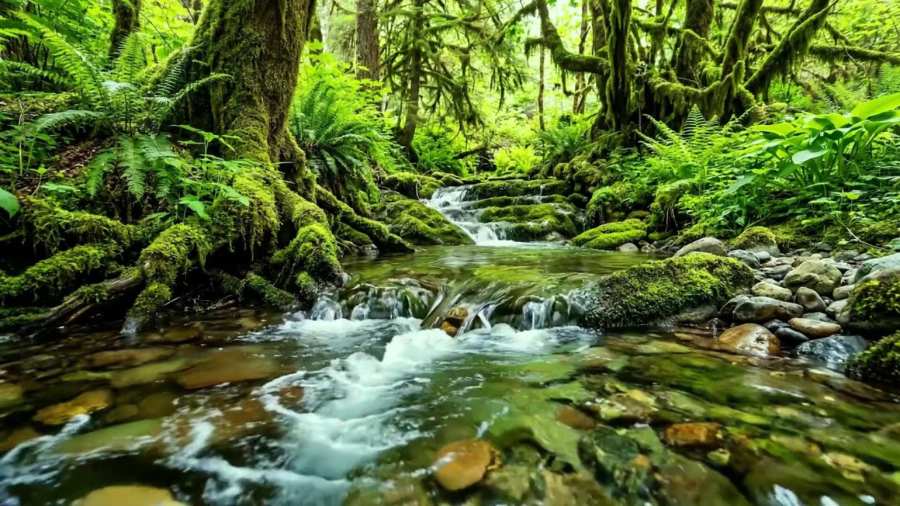 Babbling Brook and Chirping Birds in Deep Forest, White Noise and Natural Sounds for Relaxation