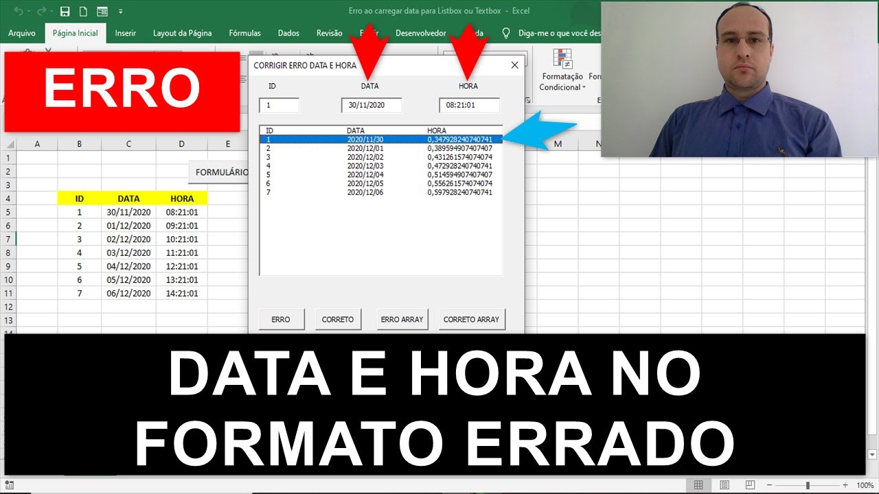 Corrigir ERRO ao Carregar DATA e HORA para Listbox ou Textbox Excel VBA