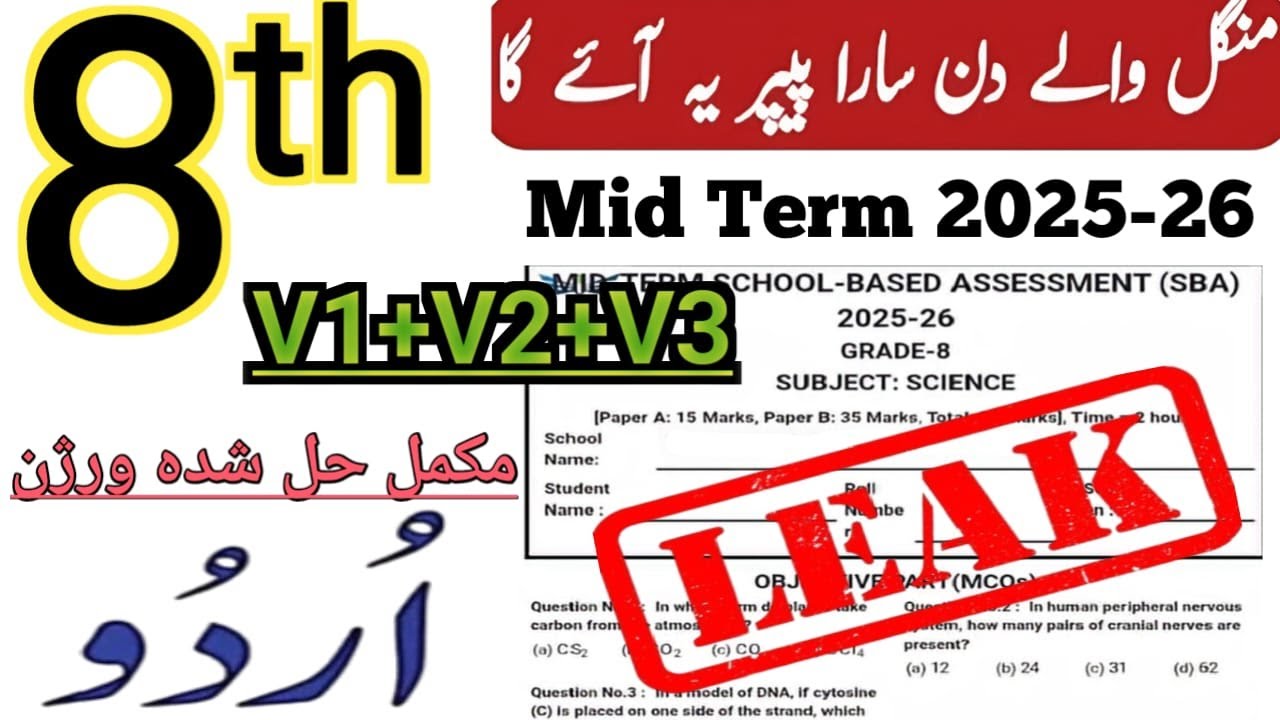 Class 8 Urdu 2nd Term Paper School Based Assessment 2025-26 | SBA Second Term papers 8th class