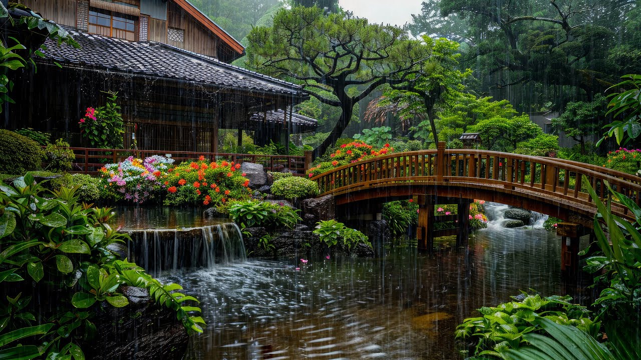 Get Rid of Insomnia With Rain In Japanese Zen Garden 🍀 Rain Sound for Sleep, Relax & Reduce Stress