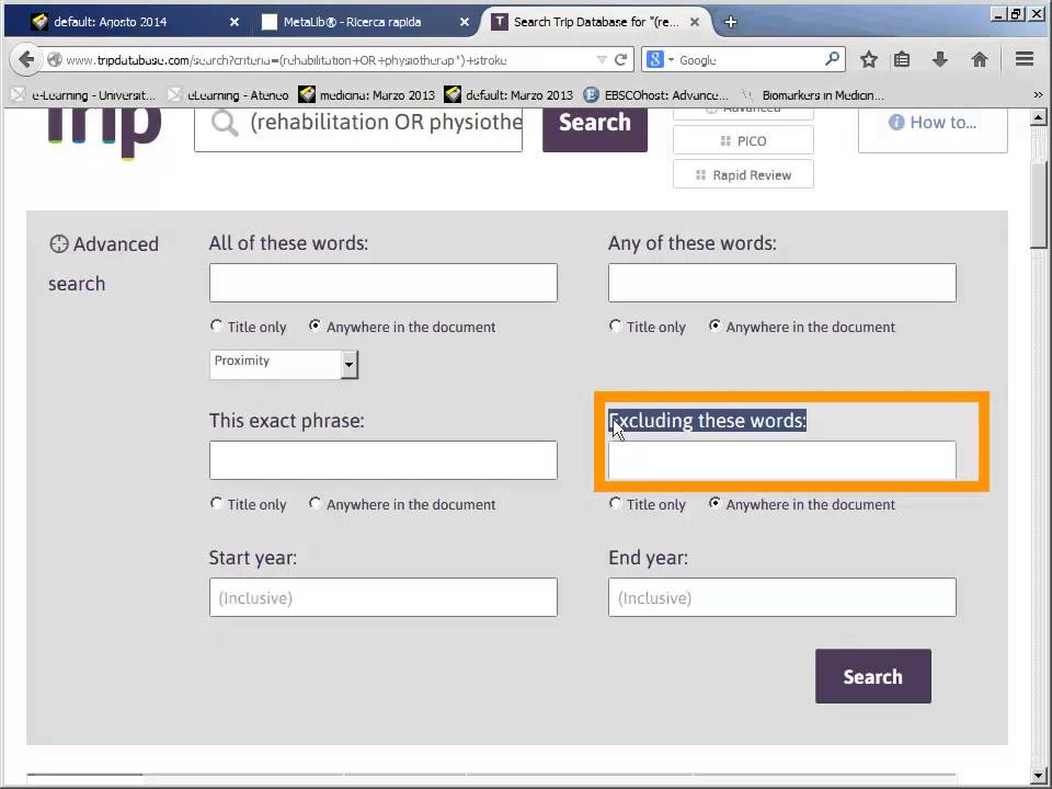 Guida a TRIP database. La ricerca avanzata. 4/8
