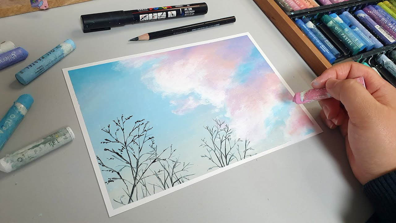 오일파스텔로 하늘 그리기 / Oil pastel drawing the sky