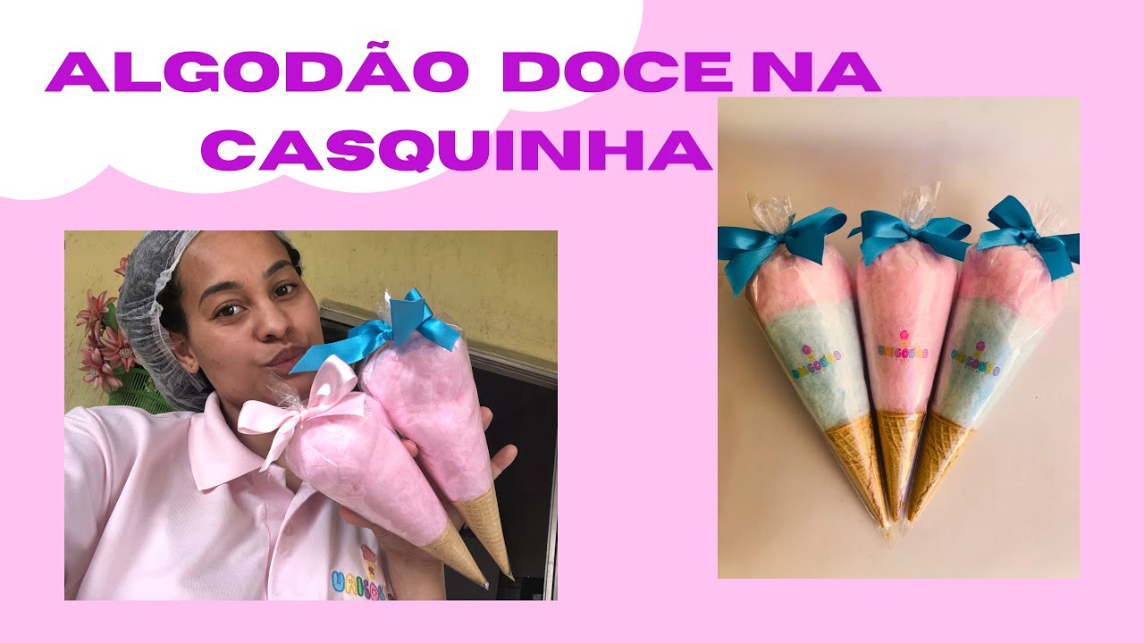Como fazer algodão doce na casquinha e no saco cone +algodão doce de duas cores .