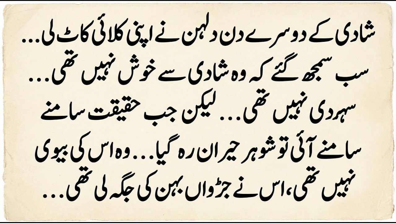 شادی کے دوسرے دن دلہن نے اپنی کلائی کاٹ لی 😱 مگر اصل سچ سن کر شوہر کے ہوش اُڑ گئے