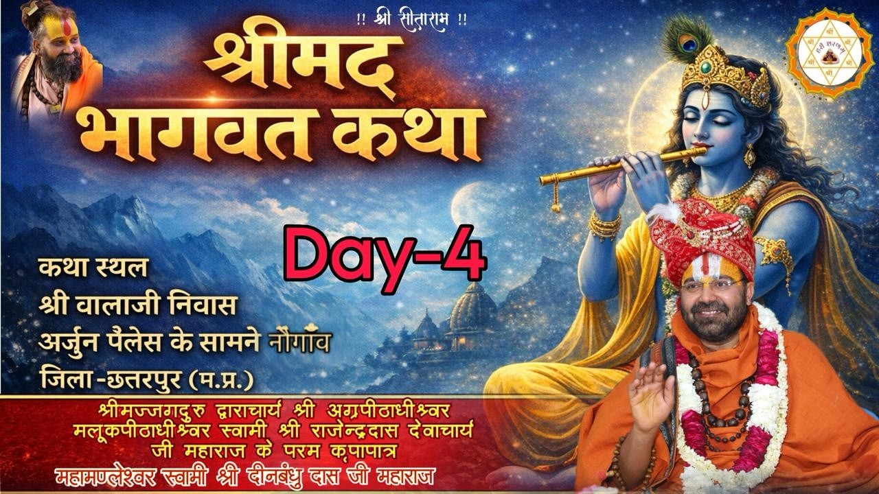 DAY- 4 भागवत कथा | महामंडलेश्वर स्वामी श्री दीनबंधुदास जी महाराज श्री बालाजी निवास नौगांव |
