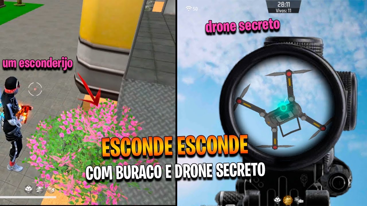🔍 ESCONDE ESCONDE COM DRONE SECRETO 🚁 E BURACO OCULTO 🕳️ NO FREE FIRE 🔥 #freefire #ff