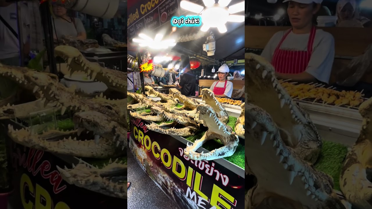 Ngắm xương sọ cá sấu trong chợ đêm Aonang Krabi| Crocodile meat at the Aonang  Krabi market