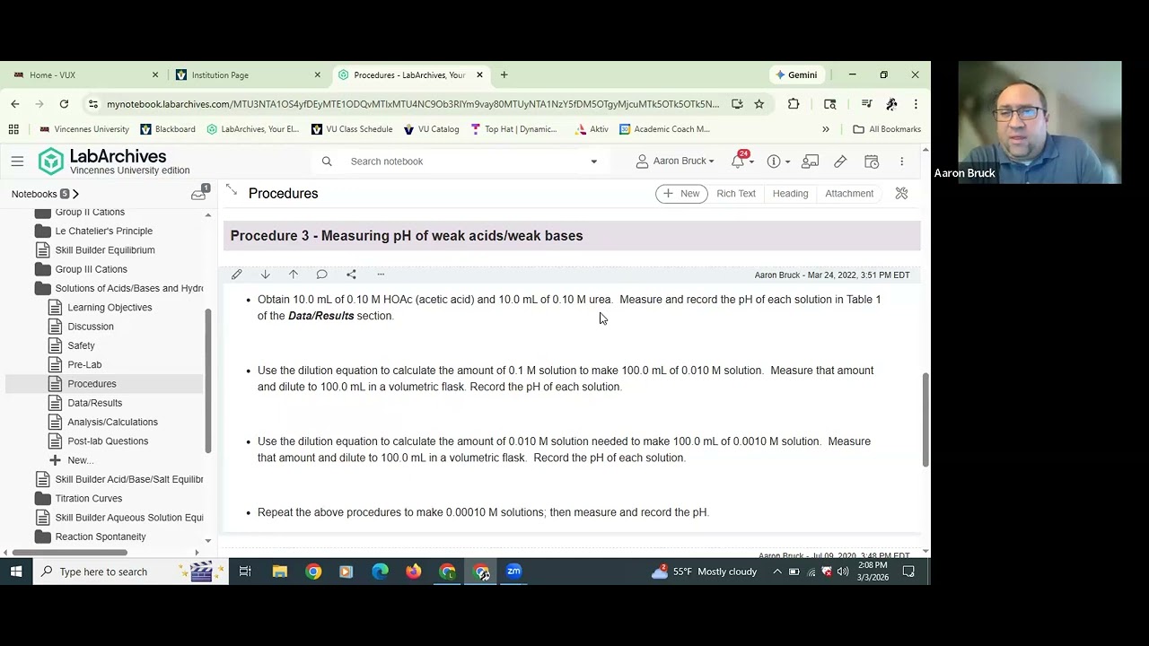 Prelab video: Acid/Base/Salts lab