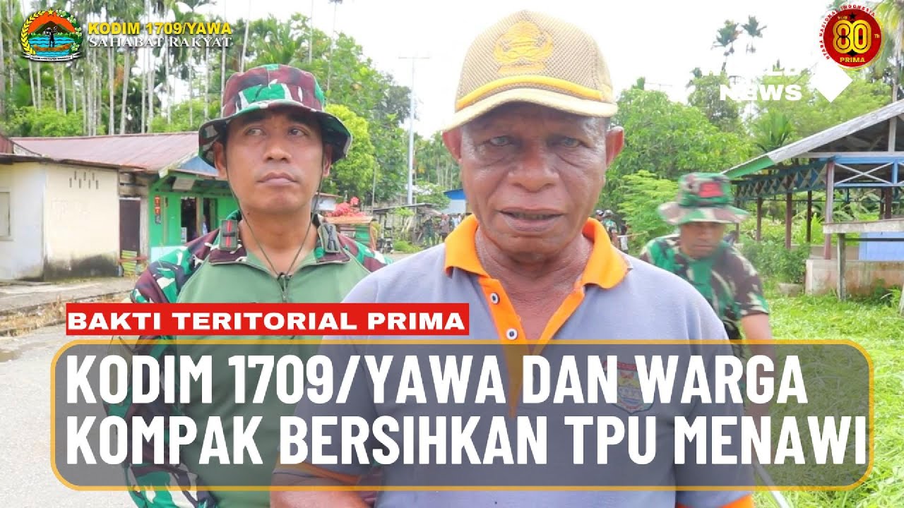 Kodim 1709/Yawa dan Warga Kompak Bersihkan TPU Menawi dalam Rangka HUT TNI ke-80