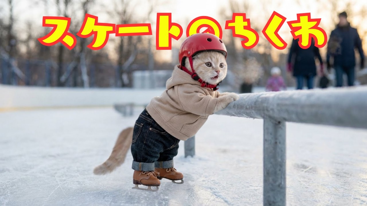 【世界一笑う猫ちくわ】スケート初挑戦⛸️ 初めてでツルツル大騒ぎだよー！｜Chikuwa Ice Skating