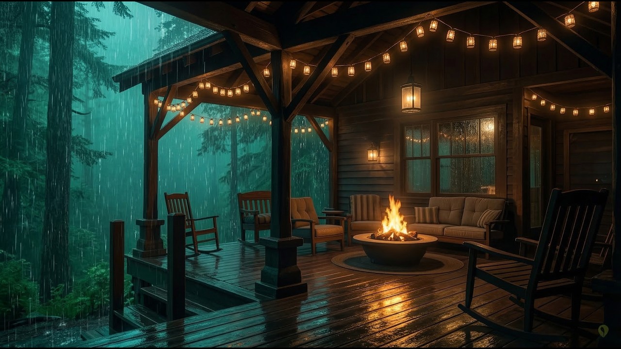 Midnight Rain at a Cozy Forest Cabin Porch — 3 Hours of Relaxing Rain Sounds for Calm