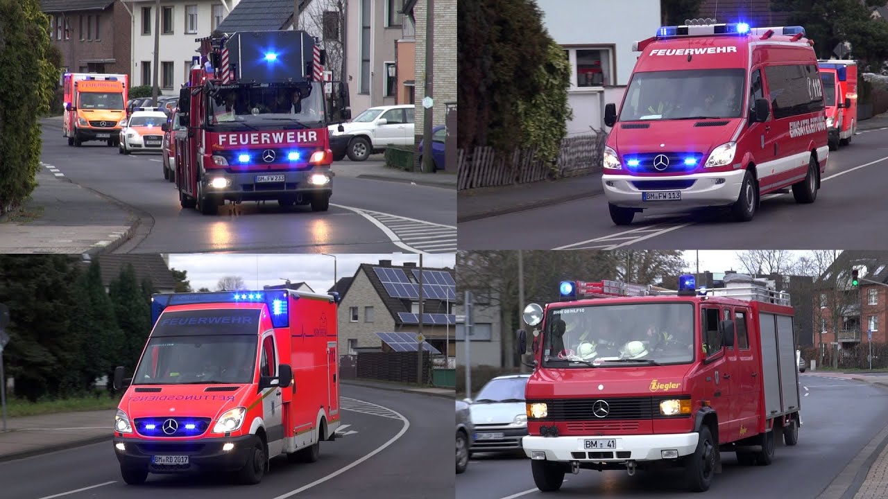 [Großübung] Alarmfahrten Feuerwehr Bergheim - Feuer in Hochhaus mit Menschenrettung