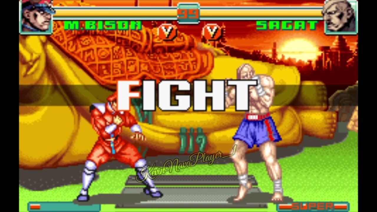SuperStreetFighter2TurboRevival) GBA Modo Arcade de M.Bison VS Sagat nivel experto del CPU 