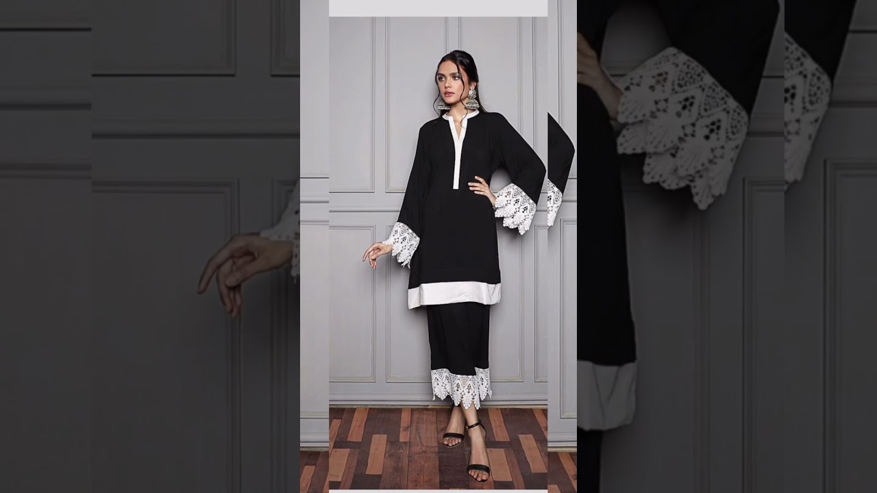 Simple black suit with white lace dress design #2023design