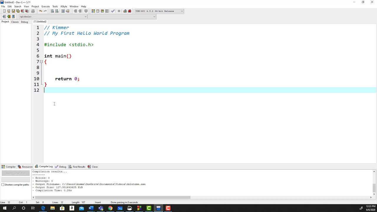 First C Program using Dev C++