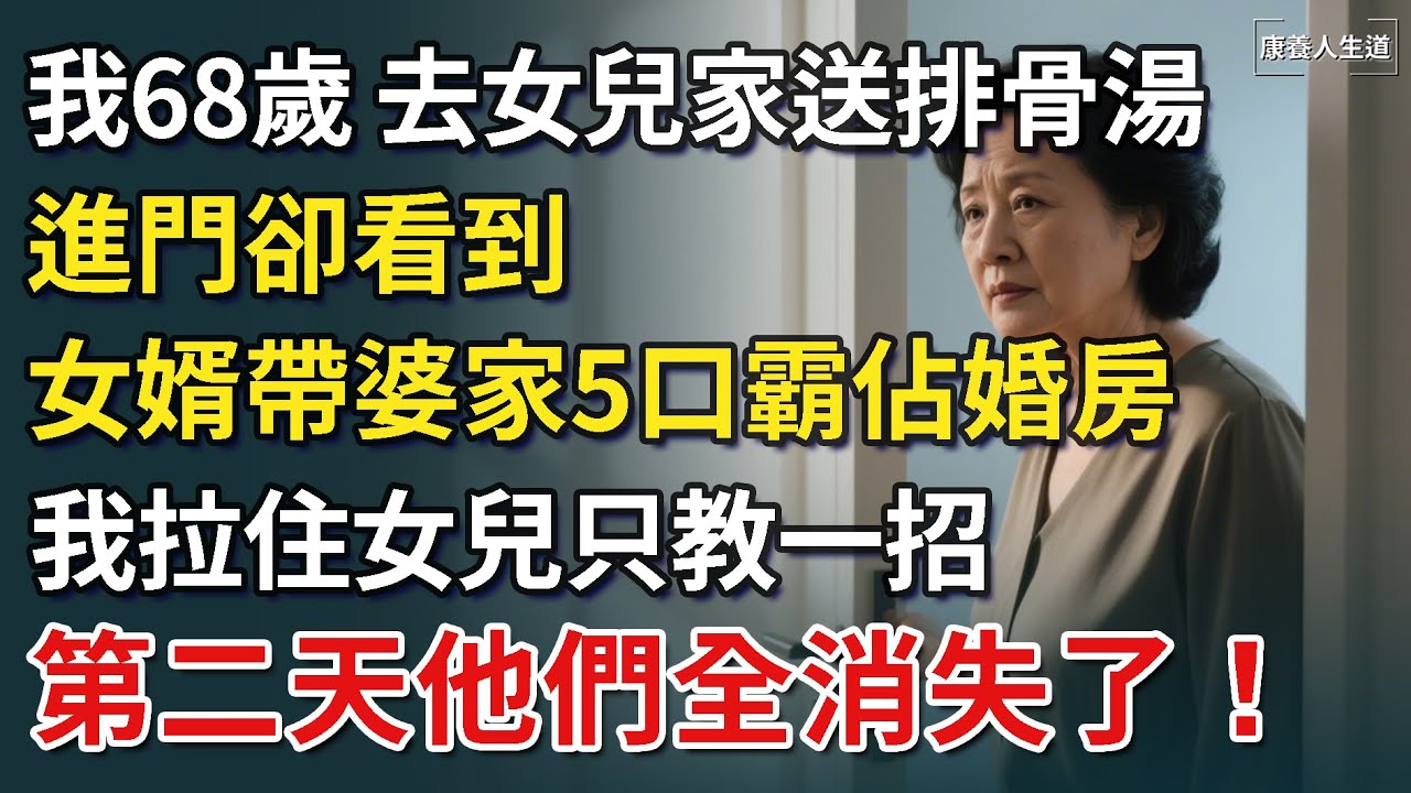 我68歲，去女兒家送排骨湯，進門卻看到女婿帶婆家5口霸佔婚房，我拉住女兒只教一招，第二天他們全消失了！【康養人生道】 #康養人生道 #上了年紀該明白的事 #養老 #聰明老人 #長壽秘密 #延壽