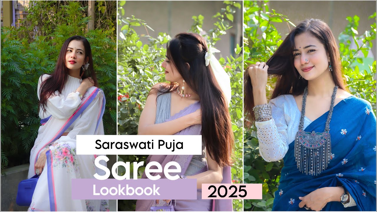 Saraswati Puja Lookbook 2025 ~Ready to Wear Saree from Amazon| Amazon Saree Haul| Charchita Sarma
