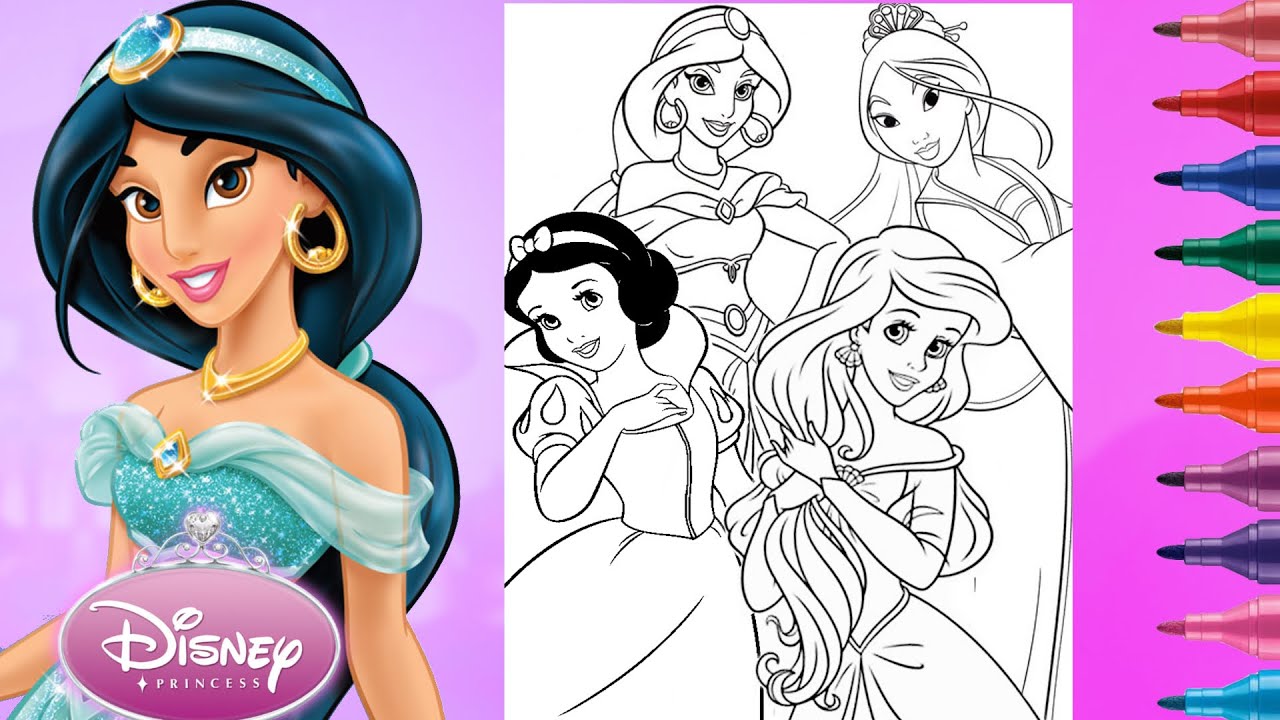 PRINCESS COLORING Page Compilation Disney Princesses Snow White Ariel Jasmine Mulan Coloring Page
