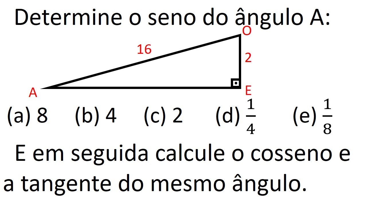 Calculo de ângulos Sen, Cos e Tg , e uso de radicais na resolução de exercício.