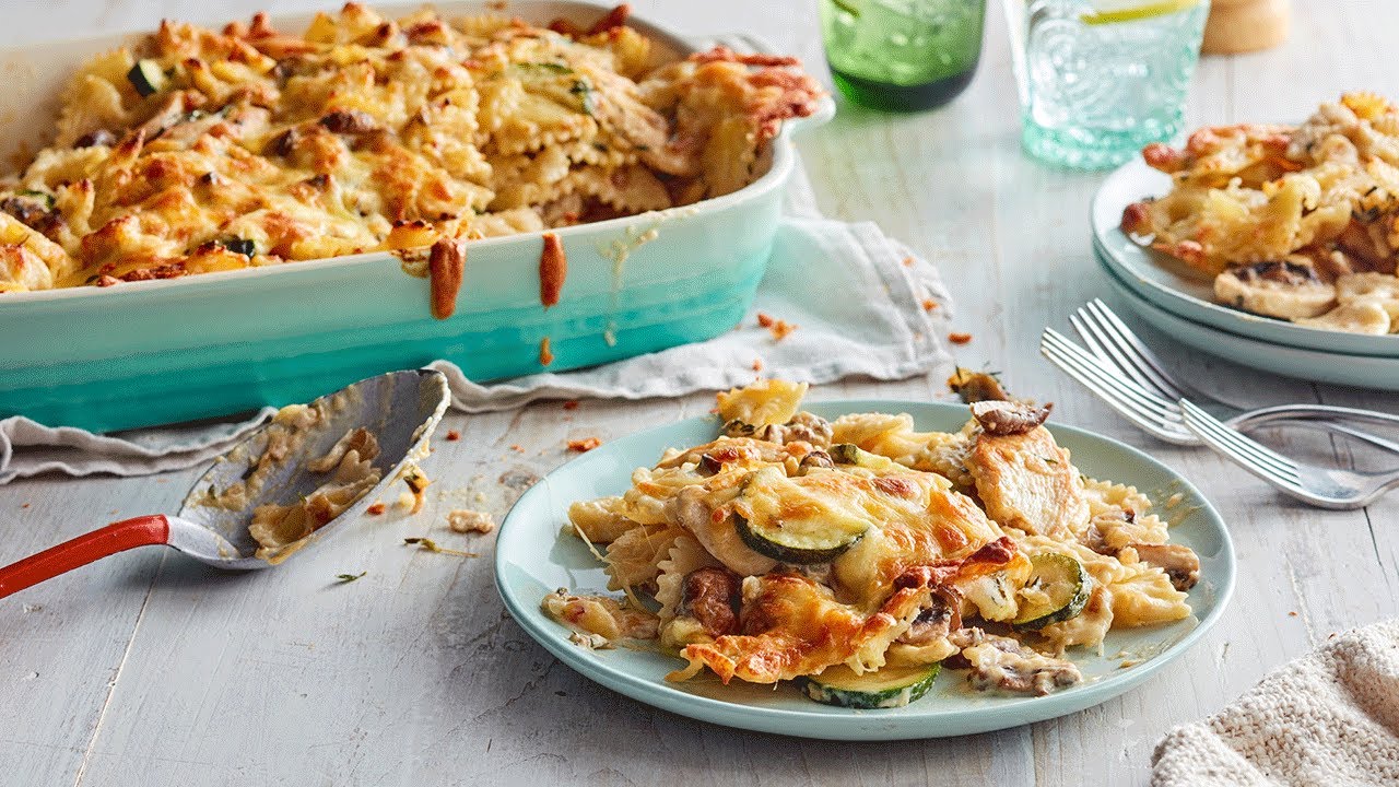 Chicken, Mushroom and Zucchini Pasta Bake recipe
