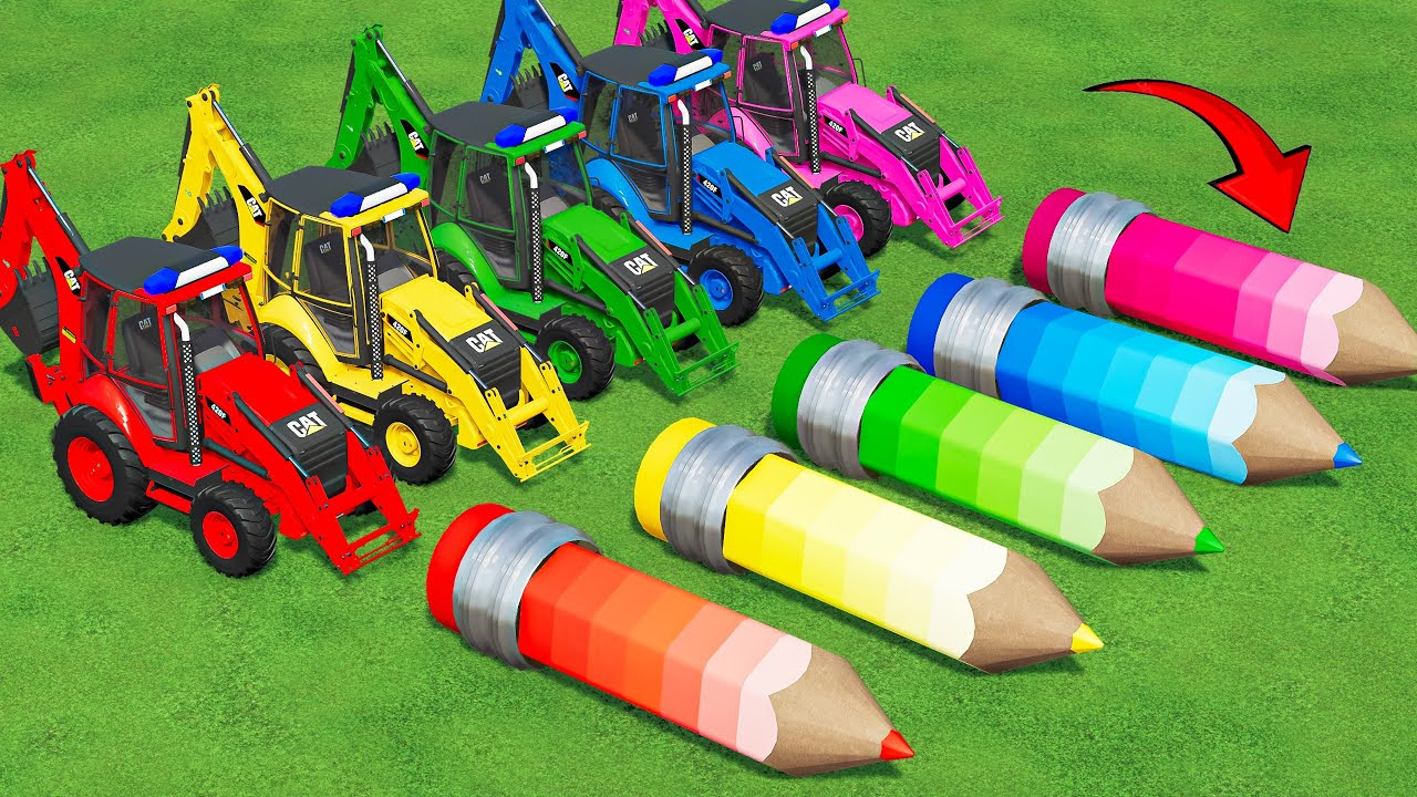 KING OF LOADERS! TRANSPORT GIANT PENCIL ON FLATBED TRAILER w/ J.DEERE TRACTORS! FS22