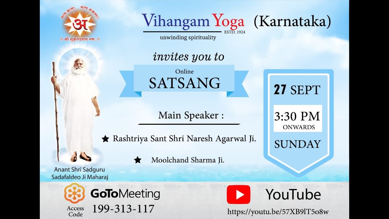 27th Sept 2020, Vihangam Yoga Karnataka Satsang, Sant Naresh Agarwal Ji, Mool Chand Sharma Ji