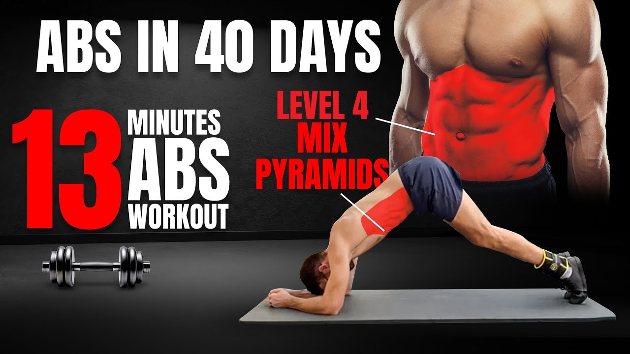 DAY 36: 13 min Abs Workout — Mix, Pyramids (Level 4, With Weights)