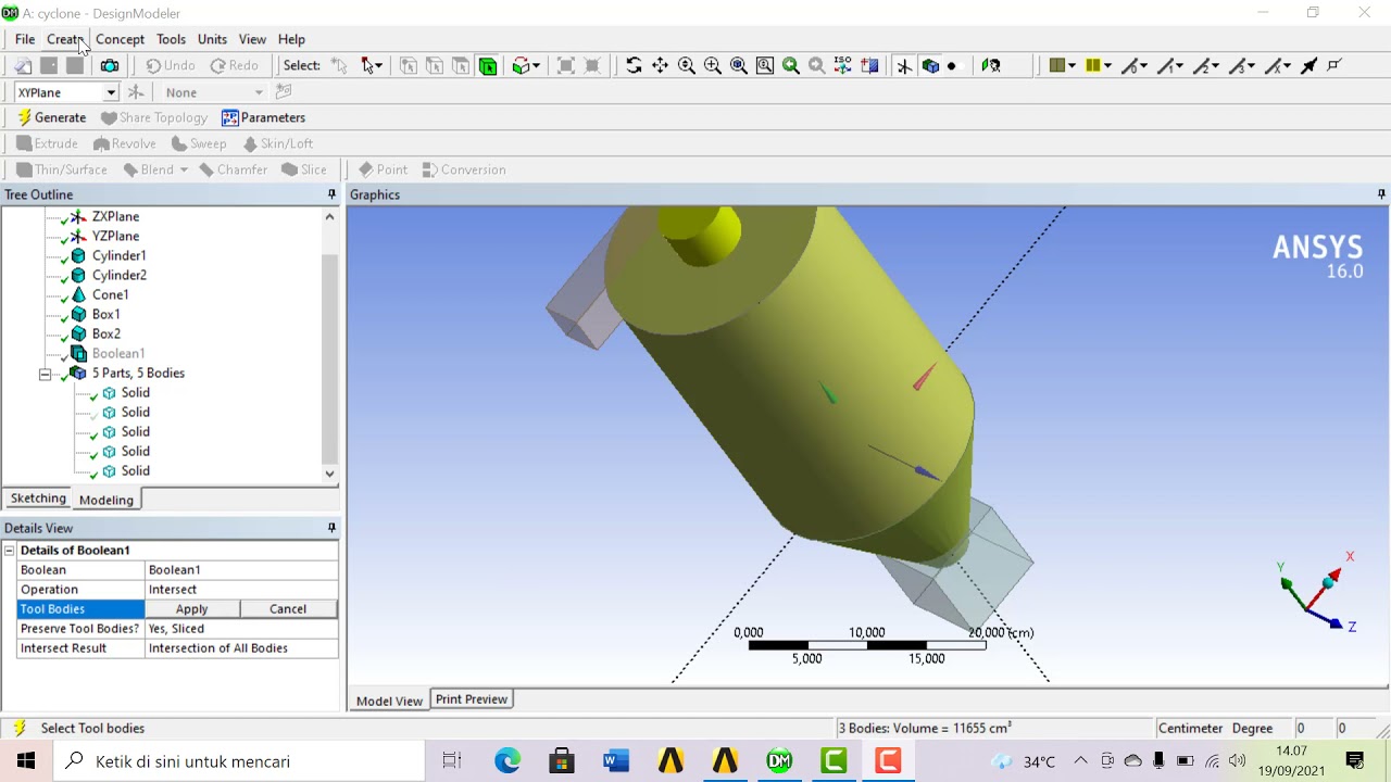 Tutorial Ansys Workbench Grid Generation (Design Modeler & Meshing - 3D Drawung Base) Make Cyclone