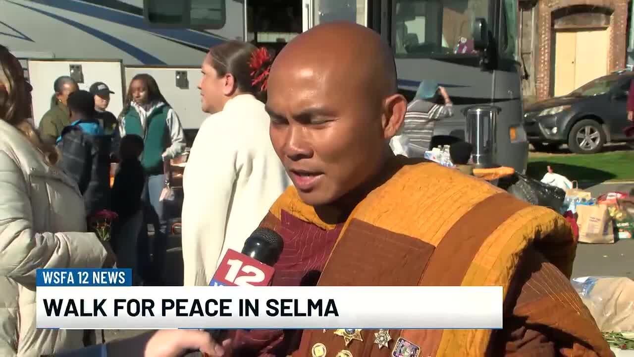 Buddhist monks' 'Walk for Peace' stops in Selma