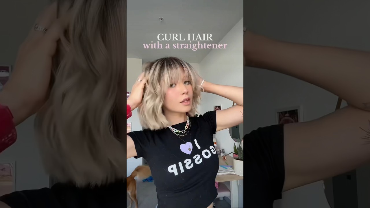Curl Hair with Straightener💜 #hairstyle #hair #tutorial #shorthair #curls