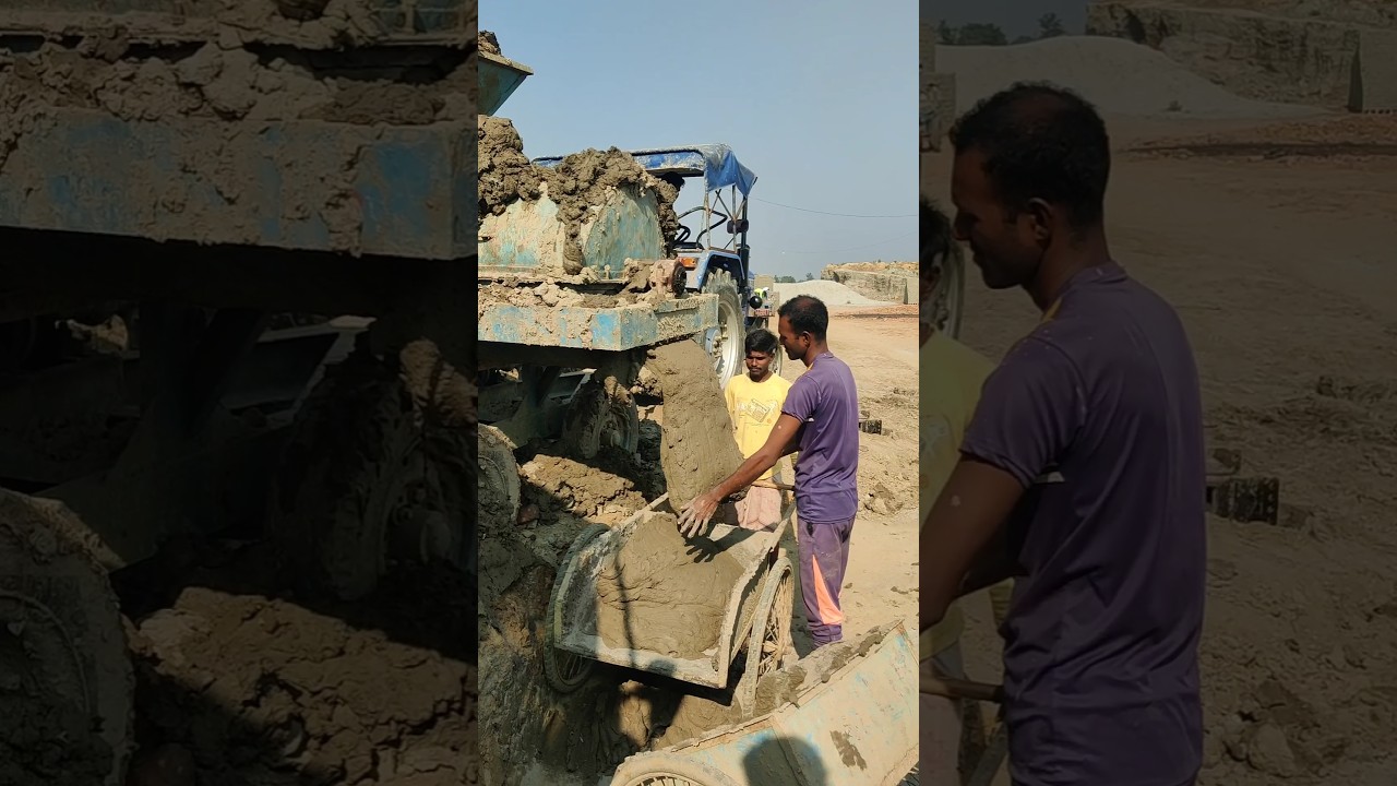 JCB is Cutting the mud And tractor machine unloading strong soil #jcb#jcbvideo#tractor#shorts