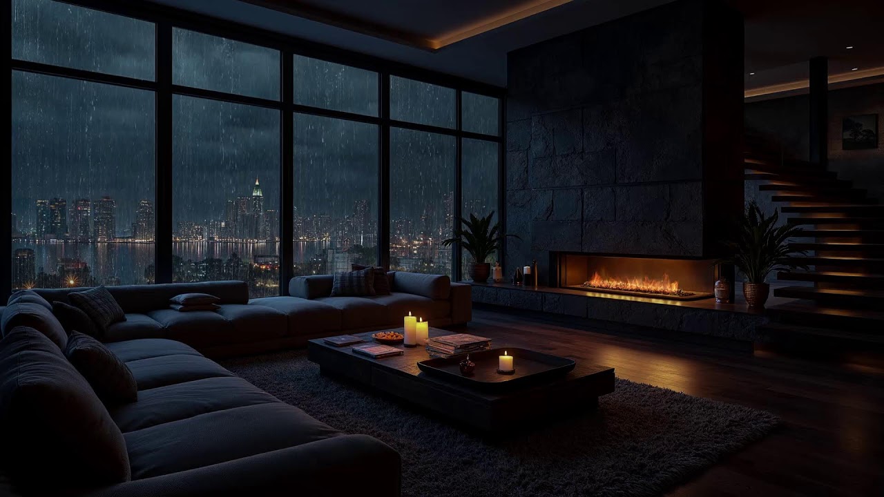 Rain Sounds for Sleeping 🌧️ Cozy Bedroom Ambience with Fireplace in Calm Rain City Night