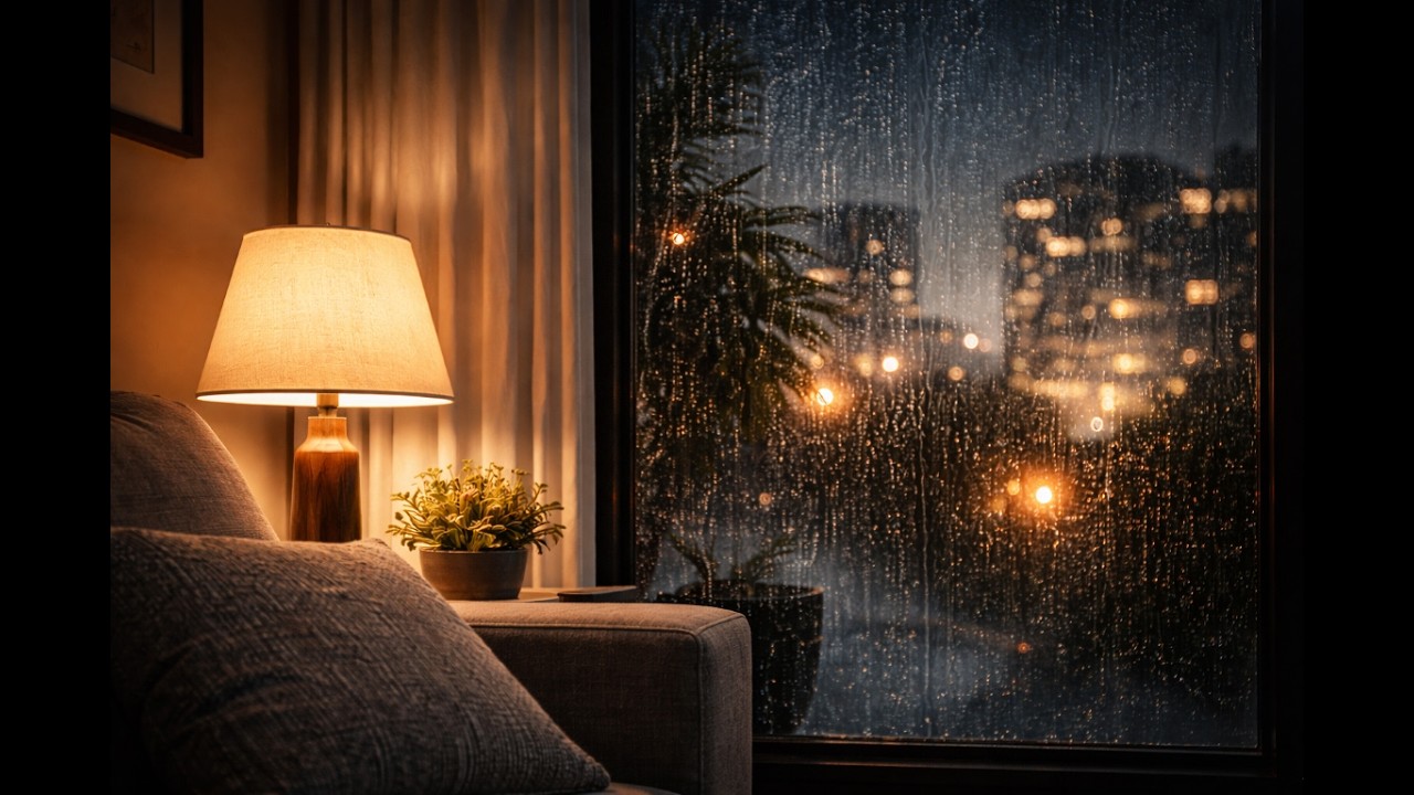 Cozy Rainy Night Piano | Warm Apartment Light